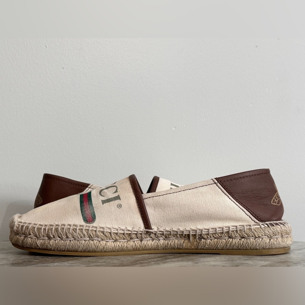 GUCCI Espadrilles Beige/ Cream Canvas With Web & Logo Leather Trim  7  / 7.5 US - Picture 6 of 13